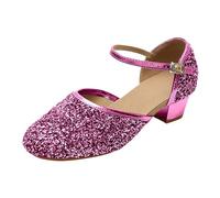 Scarpe da ballo latino per ragazze, professionali, suola morbida, antiscivolo, leggere, comode, con strass, per bambini, balletto, Rosa acceso, 32 EU