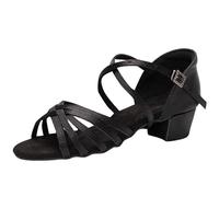 Scarpe da ballo latino per ragazze Sandali jazz per bambini Tacchi bassi Chunky Pump Open Toe Suede Fibbia Regolabile Scarpe Estate Outdoor Leggero Anti Slip Sandali, Nero , 24 EU