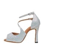 Scarpe da Ballo Latino Strass Scintillanti quadrate Professionali con Suola Morbida Cha-cha Salsa Rumba per Donna(Silver Heel 7.5cm,4.5)