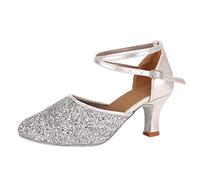 Scarpe da Ballo Liscio Donna con Strass Rosse Scarpe da Sera Eleganti Morbido Sandali Antiscivolo Chiuse Scarpe per Il Tango Elegante Scarpette Danza Moderna Oro per Carnevale Festa a Tema