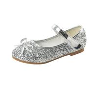 Scarpe da ballo Mary Jane da bambina, con fiocco, scarpe da balletto da principessa, per matrimonio, scuola, banchetto, ballo scolastico, comode, piatte, Argento, 34 EU