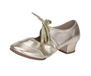 Scarpe da ballo Oxford da donna, con lacci, punta chiusa, tacco basso e grosso, calzature per pratica da sala da ballo, latino, jazz, salsa, Oro, 37 EU