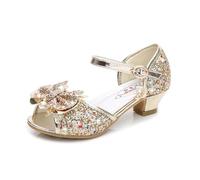 Scarpe Da Ballo Per Bambini Con Glitter Scarpe da principessa for ragazze Bambini Casual Glitter Bambini Tacco alto Flower Girls Nodo Scarpe da festa for spettacoli di danza Scarpe Eleganti(TG002B gol