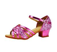 Scarpe da ballo per la danza latina americana sandali tango bambini sneakers con luce, rosa intenso, 14Years