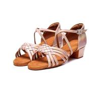 Scarpe da Ballo Sala for Bambine in Pelle Bianca con Tacco Basso, Donna e Uomo, Scarpe Latino-Americane, Professionali for Bambini(Pink,38)