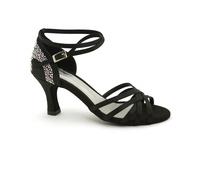 Scarpe da ballo vegan sandali salsa donna neri tacco tallone chiuso strass intreccio Made in Italy - Colore: Nero, Taglia: 38