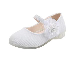 Scarpe da battesimo per bambine, in pelle, primi passi da principessa, per bambini, antiscivolo, da ballo per ragazze, singole, per bambini, bianco, 26 EU