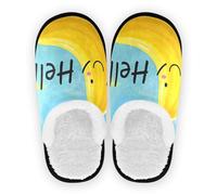 Scarpe da casa per uomo donna pile corallo suola in gomma antiscivolo pantofole calde casa camera da letto casa ufficio viaggi yoga M, Ciao Cartoon Carino Giallo Banana, Large