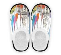 Scarpe da casa per uomo e donna, in pile corallo, antiscivolo, calde, pantofole per casa, interni, M, Metà - Bandiere dell'albero e architettura urbana, Medium