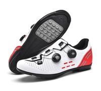 Scarpe da Ciclismo per Uomo E Donna, Sneakers Unisex Traspiranti E Antiscivolo con Suola in Gomma, per Bici da Strada E Mountain Bike,per Spin Indoor E Ciclismo Outdoor-White-Red||Numeric_46