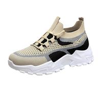 Scarpe da corsa da donna con plateau, da camminata, in rete traspirante, ortopediche, comode, leggere, con supporto per arco in memory foam, antiscivolo, alla moda, casual, Marrone, 38 EU