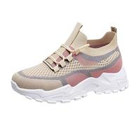 Scarpe da corsa da donna con plateau, da camminata, in rete traspirante, ortopediche, comode, leggere, con supporto per arco in memory foam, antiscivolo, alla moda, casual, Beige, 39 EU