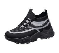 Scarpe da corsa da donna con plateau, da camminata, in rete traspirante, ortopediche, comode, leggere, con supporto per arco in memory foam, antiscivolo, alla moda, casual, Nero , 38 EU