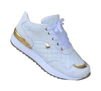 Scarpe da corsa da donna, da corsa, da donna, con piattaforma, alla moda, per il tempo libero, alla moda, per la corsa, per la palestra, con lacci in memory foam, bianco, 36 EU