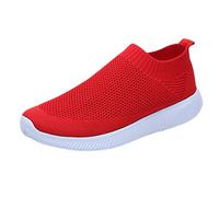Scarpe da corsa da donna, leggere, traspiranti, scarpe sportive da donna, in rete, comode e piatte, antiscivolo, per il tempo libero, suola morbida, da jogging, resistenti all'usura, Colore: rosso, 41