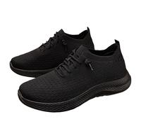 Scarpe da corsa da uomo con plateau in rete con lacci, piatte singole, con fondo morbido, leggere, traspiranti, antiscivolo, per camminare, casual, da jogging, Nero , 41 EU