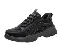 Scarpe da corsa traspiranti da uomo, per la primavera e l'esterno, antiscivolo, tinta unita, resistenti all'usura, con plateau, Nero , 46 EU