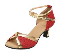 Scarpe Da Danza Con Tacchi Alti Latina Comode Jazz Sandali Da Danza A Punta Aperta Antiderapante Tango Salone Sandali Salsa Bachata Spettacolo Di Nozze Estate Stiletto, rosso, 40 EU