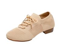 Scarpe da Danza Donna con Punta Chiusa Lacci Suola Spacco Standard Per La Pratica Sociale Salsa Danze Salsa Jazz Per Principianti L'insegnamento Della Danza, Beige 2 cm Suola in Pelle, 36 EU