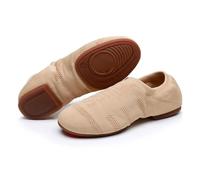 Scarpe da Danza Donna con Punta Chiusa Lacci Suola Spacco Standard Per La Pratica Sociale Salsa Danze Salsa Jazz Per Principianti L'insegnamento Della Danza, Beige Piatti Suola in Pelle, 39 EU