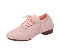 Scarpe da Danza Donna con Punta Chiusa Lacci Suola Spacco Standard Per La Pratica Sociale Salsa Danze Salsa Jazz Per Principianti L'insegnamento Della Danza, Rosa 2 cm Suola in Gomma, 38 EU