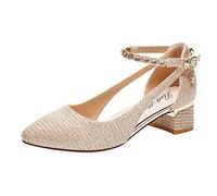 Scarpe da Danza Donna Punta Chiusa Tango Valzer Festa Sociale Salsa Allenamento Sandali Donna Piccolo Tacco Strass Moderno Per Latino, oro, 38 EU