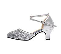 Scarpe Da Danza Donne Con Tacchi Alti Latina Standard Bachata Sandali Da Danza A Punta Chiusa Moderno Tango Chacha Sandali Salsa per Donna Salsa Da Ballo Estate Stiletto, argento, 36 EU