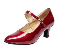 Scarpe Da Danza Donne Latina A Punta Chiusa Moderno Valzer Scarpe Danza Tacchi Alti Comodi Tango Chacha Sandali Bachata Salsa Principianti Estate Stiletto, rosso, 38 EU