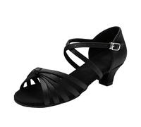 Scarpe da Danza Latina Ragazza Salsa Pratica Scarpe Bachata 3cm Tacchi Bassi Modello per Matrimonio, Compleanno, Travestimento, Cosplay, Nero , 32 EU