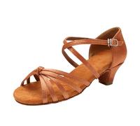 Scarpe da Danza Latina Ragazza Salsa Pratica Scarpe Bachata 3cm Tacchi Bassi Modello per Matrimonio, Compleanno, Travestimento, Cosplay, marrone, 28.5 EU