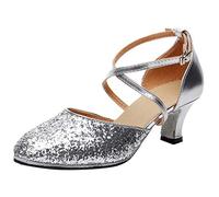 Scarpe Da Danza Tacco Alto Latino Antiderapante Tango Sandali Danza Punta Chiusa Suola Molle Valzer Chacha Salsa Salsa Salsa Estiva Stiletto, argento, 35 EU