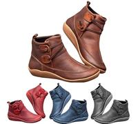 Scarpe da donna alla caviglia, rotonde, piatte in pelle PU, con lacci, per attività all'aria aperta, comode, alla caviglia, pratiche, con suola antiscivolo, grigio., 39 EU