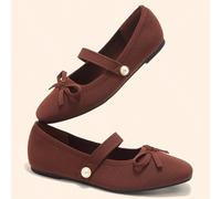Scarpe da donna alla moda, con fiocco e bordo a contrasto marrone, eleganti Mary Jane flat per vacanze estive, scarpe per il ritorno a scuola, scarpe per studenti universitari, scarpe primaverili, sca