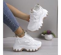 Scarpe da donna autunno/inverno 2025 con tacco rialzato, sneaker chunky con suola spessa e zeppa, scarpe casual sportive stringate versatili da donna in bianco CN35,CN36,CN37,CN38,CN39,CN40