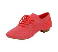 Scarpe da donna ballroom, scarpe da ballo con lacci, punta chiusa, latina, salsa, moderne, comode e antiscivolo, resistenti, per lo sport, da ballo, scarpe da ginnastica, Colore: rosso, 36 EU
