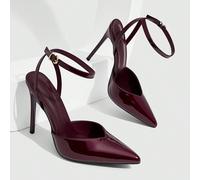 Scarpe da donna bordeaux lucide con punta affusolata e tacco a spillo sexy per cena e feste, scarpe con tacco alto e cinturino alla caviglia da donna EUR35,EUR36,EUR37,EUR38,EUR39,EUR40,EUR41,EUR42Col