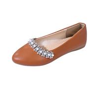 Scarpe da donna Comfort Chic Scarpe Divertimento Donna Giallo in Similpelle con Perle e Strass, per ufficio, uso quotidiano, passeggiate e serate in stagione estiva, marrone, 38 EU