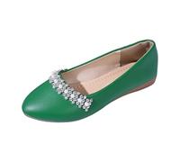 Scarpe da donna Comfort Chic Scarpe Divertimento Donna Giallo in Similpelle con Perle e Strass, per ufficio, uso quotidiano, passeggiate e serate in stagione estiva, verde, 40 EU