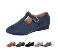 Scarpe da donna comode con punta Pointed Toe Shallow Buckle Wedge Heel Loafers, Spring and Summer Casual Business Office Work Flats Shoes, blu navy, 41 EU