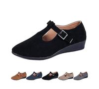 Scarpe da donna comode con punta Pointed Toe Shallow Buckle Wedge Heel Loafers, Spring and Summer Casual Business Office Work Flats Shoes, Nero , 42 EU