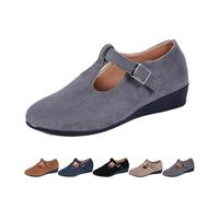 Scarpe da donna comode con punta Pointed Toe Shallow Buckle Wedge Heel Loafers, Spring and Summer Casual Business Office Work Flats Shoes, grigio., 36 EU
