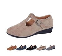 Scarpe da donna comode con punta Pointed Toe Shallow Buckle Wedge Heel Loafers, Spring and Summer Casual Business Office Work Flats Shoes, cachi, 40 EU