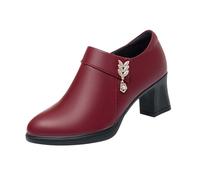 Scarpe da donna con cerniera in pelle morbida Tacco spesso Apertura profonda Semplice Scarpe da donna Stile straniero Top a testa tonda Stivaletti in pelle Scarpe da donna Sandali, Colore: rosso, 41