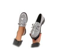 Scarpe da donna con fiocco e tacco basso, con suola in gomma antiscivolo, comode e casual, grigio., 39 EU