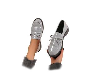 Scarpe da donna con fiocco e tacco basso, con suola in gomma antiscivolo, comode e casual, grigio., 39 EU