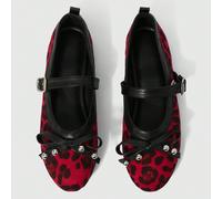 Scarpe da donna con fiocco nero decorativo, perline in metallo e stampa leopardata, stile dolce e cool per uso quotidiano, bassa scollatura EUR35,EUR36,EUR37,EUR38,EUR39,EUR40,EUR41,EUR42,EUR43