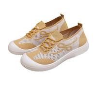 Scarpe da donna con piedi larghi, scarpe da ginnastica in rete, casual, traspiranti, per il tempo libero, da tennis, classiche, stile retrò, per attività all'aria aperta, per il tempo libero, giallo