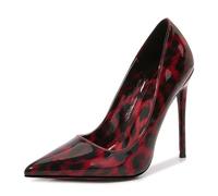 Scarpe da Donna con Punta a Punta e Stampa Leopardata, Scarpe con Tacco a Spillo, décolleté da Matrimonio per Feste, Abito Modello Sexy, Scarpe da Damigella d'Onore, Scarpe Basic,Rosso,42 EU