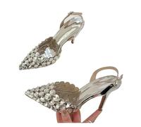 Scarpe da Donna con Punta a Punta, Eleganti, in PVC Trasparente con Cristalli, Tacchi Alti Sottili e Cinturino Posteriore(Silver,39)