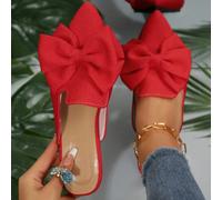 Scarpe da donna con punta affusolata e fiocco, design a mezza tomaia, nuove scarpe casual eleganti senza retro per la primavera e l'autunno, slip-on piatte rosse, regalo per San Valentino e la Festa d